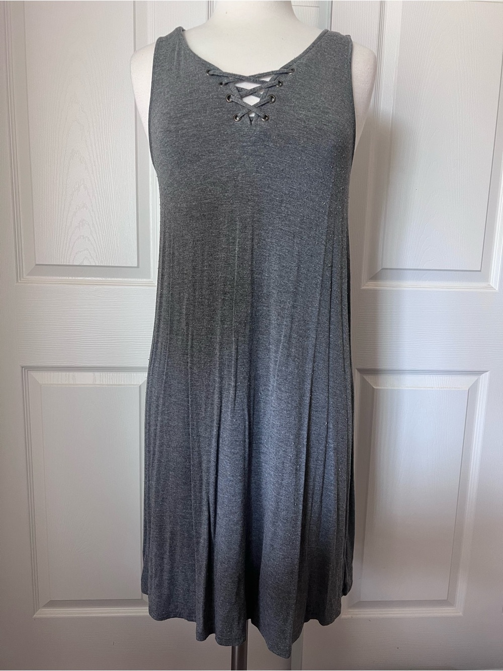 Mossimo Supply Co. Charcoal Gray Lace-Up Tank Swing Dress